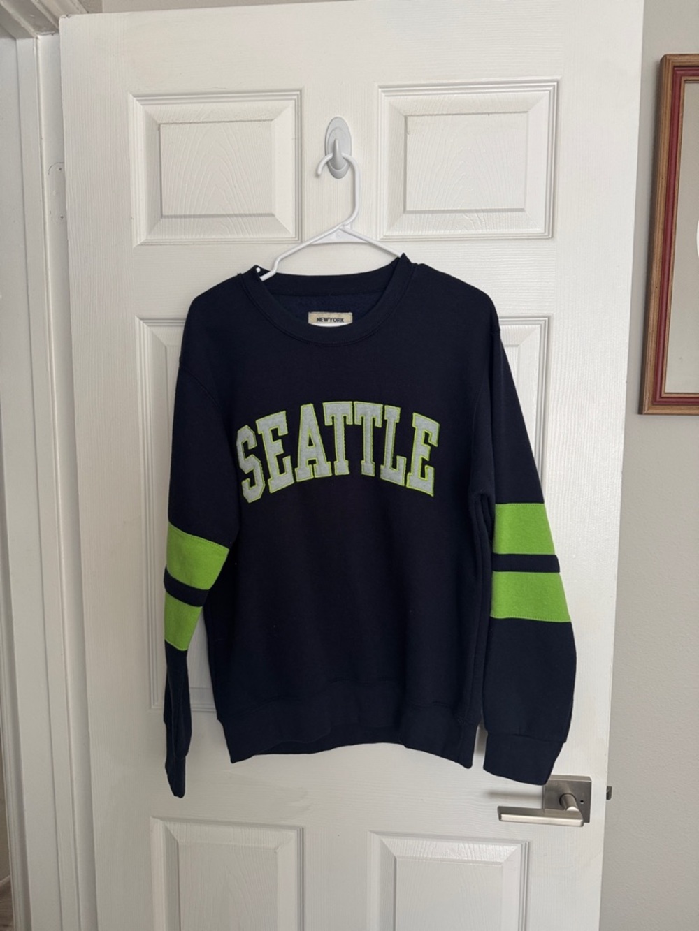 Seattle Crewneck Sweatshirt - Navy and Neon Green